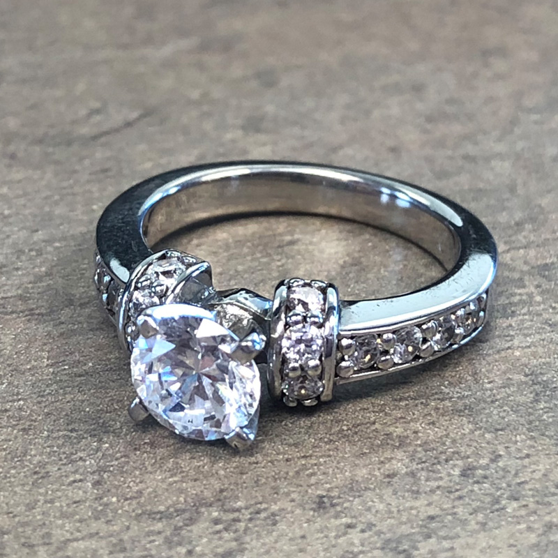 14K White Gold Diamond Accent Engagement Ring